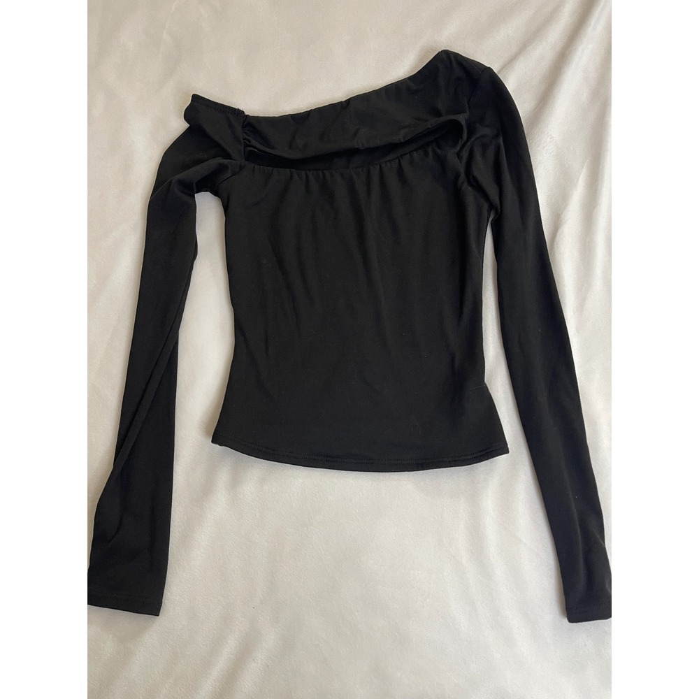 Windsor Womens XS Black One Shoulder Long Sleeve Cutout Asymmetrical Top - Picture 1 of 7